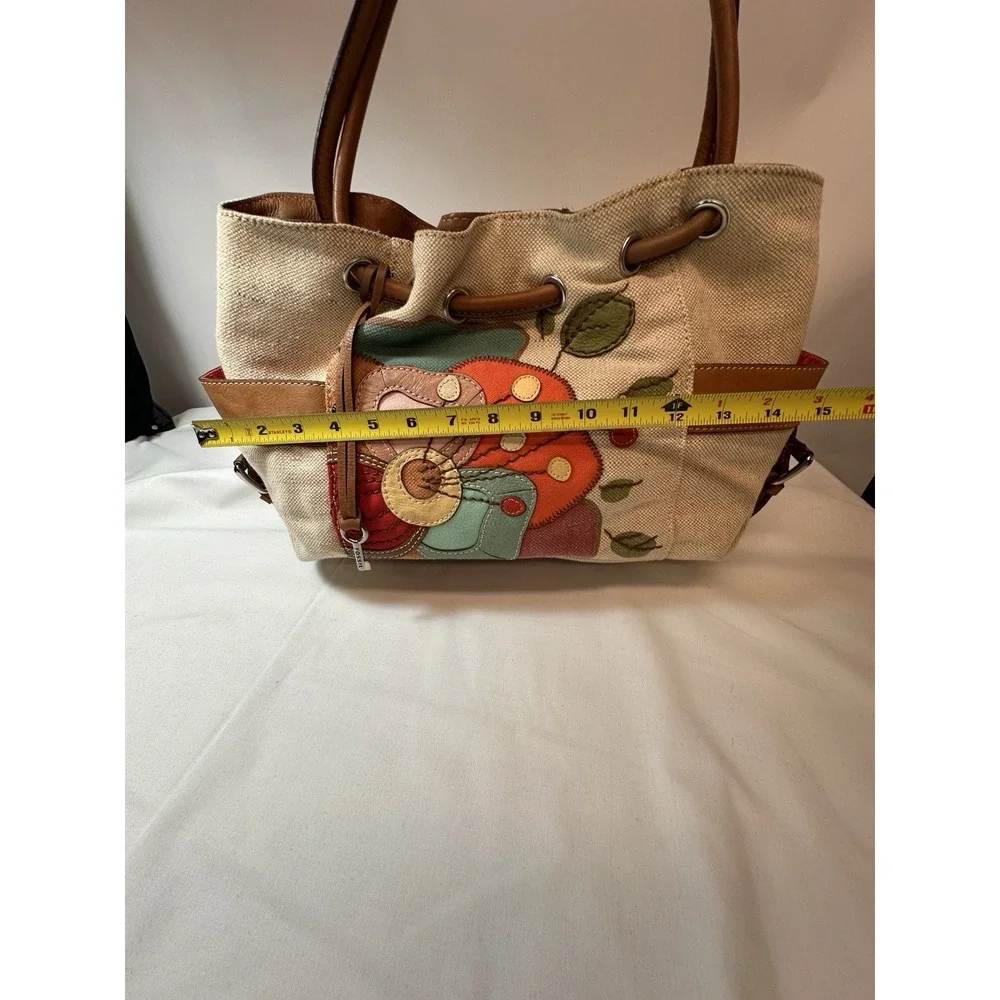 Fossil Colorful Satchel Boho Tote Purse Denim And Leather Unique‎ ❤️